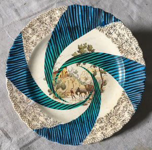 Plate- Pop Art Series, Hypnotica Design in Pthalo Green to Cerulean Blue Ombre