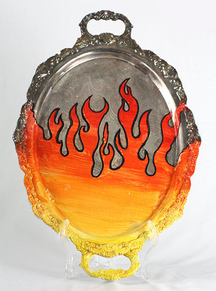 Tray- Culture Collision Series, Iconic Flame Design in Orange to Yellow Ombre, Oval