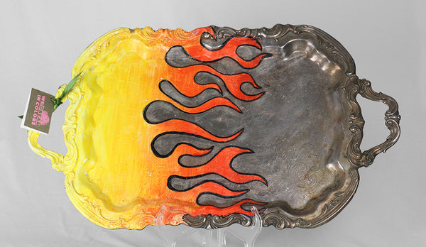 Tray- Culture Collision Series, Iconic Flame Design in Orange to Yellow Ombre, Rectangle