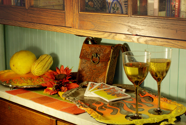 Tray- Culture Collision Series, Iconic Flame Design in Orange to Yellow Ombre, Oval