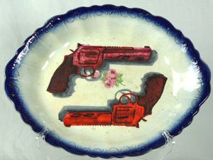 Platter- Pop Art Series, Double Pop Gun Design in Alizarin Pink