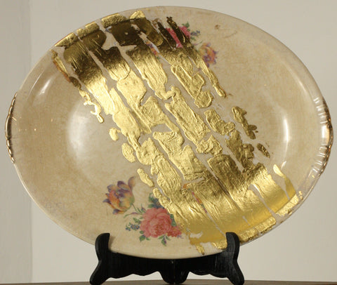 Platter- Floral with Gold Leaf Tire Tread Accent