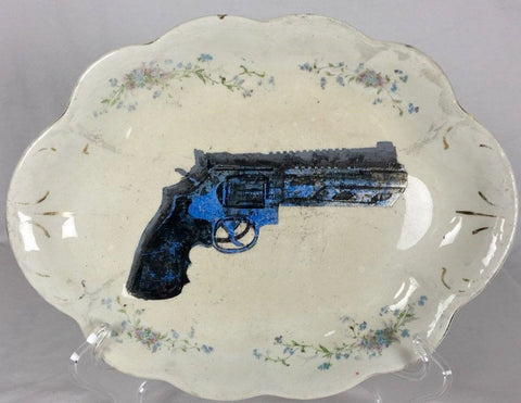 Platter- Pop Art Series, Pop Gun Design in Cerulean Blue