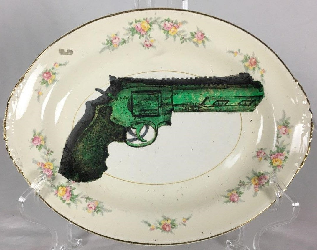 Platter- Pop Art Series, Pop Gun Design in Emerald Green