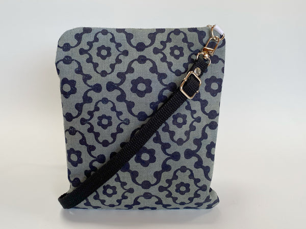 Less Is More- Knobby Blue Pattern on Dark Green Cross Body Bag