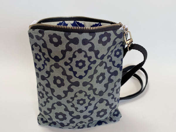 Less Is More- Knobby Blue Pattern on Dark Green Cross Body Bag