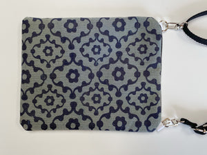 Less Is More- Knobby Blue Pattern on Dark Green Cross Body Bag