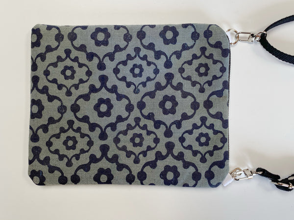 Less Is More- Knobby Blue Pattern on Dark Green Cross Body Bag