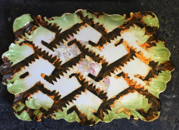 Platter- Culture Collision Series, Mixtec Design, Distressed Black Over Marigold