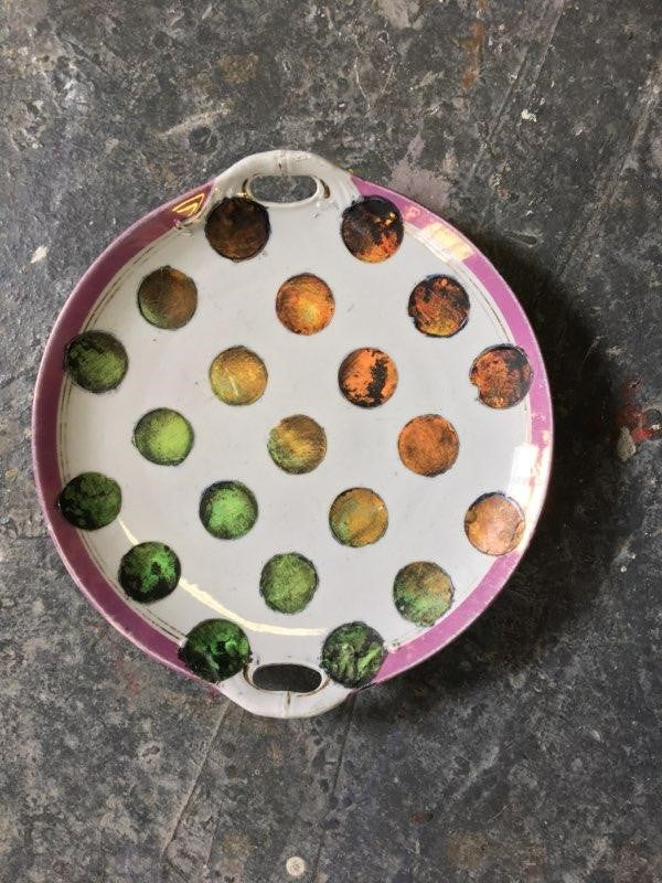 Platter- Pop Art Series, Planetary Dots Design in Lime Green to Orange Sherbet Ombre