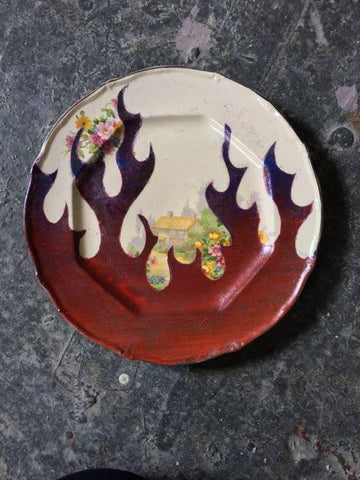 Platter- Culture Collision Series, Iconic Flame Design on English Cottage Vignette