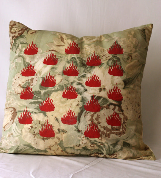 Vintage Lyrical Tulip Pillow with Red Iron Oxide Fireball Print