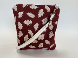 Less Is More- White Leaves on Burgundy Cross Body Bag