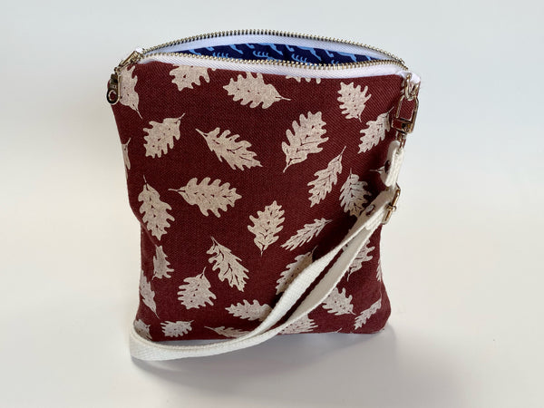 Less Is More- White Leaves on Burgundy Cross Body Bag